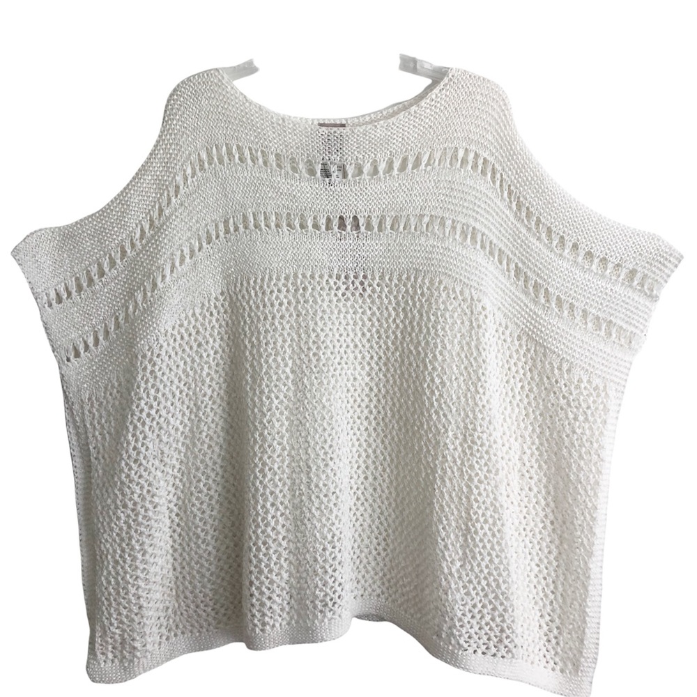 New Chico’s White Cotton Crochet Circle Detail Poncho S/M